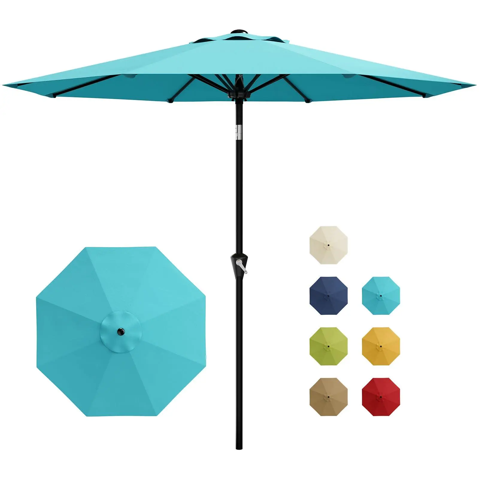 GAOMON 9FT Umbrella Outdoor Patio, Table Umbrella with Push Button Tilt and Crank, 8 Sturdy Ribs Waterproof UV Protection for Garden, Pool, Deck, Backyard, Market (Sky Blue)