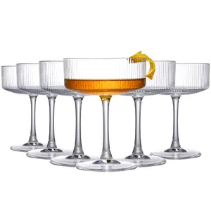 Cocktail Glasses, Vintage Glassware Set, Champagne Glasses, Ideal Gift for Cocktail, Margarita, Wine, Champagne, Drinkware, Vintage Embossed Goblets