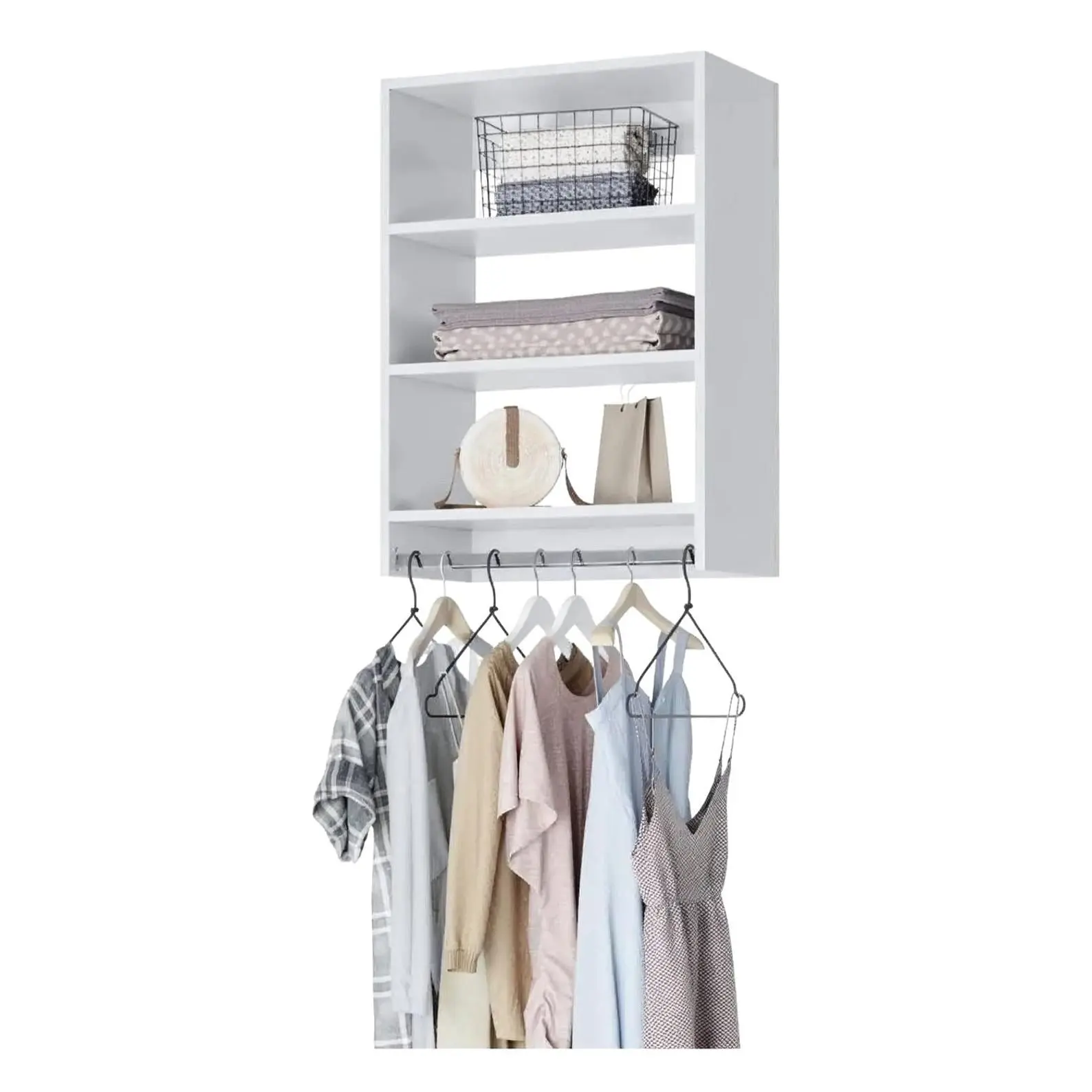 Wood Hanging Closet Organizer: Adjustable Shelves, Versatile Storage with Rod