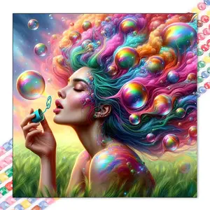 1 DIY diamond painting kit, 5D diamond art set, Diamond Art Tools, DIY decoration, rainbow bubbles, colorful hair, green grass diamond painting kit with full round diamonds, mosaic, diamond art, DIY art home decor, suitable for Christmas.