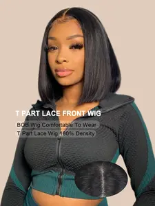 Women's Real Hair Bob Wig, Middle Part Lace Front Design, Straight Hair, Density 180%, Approximately 10 Inches, Natural Look