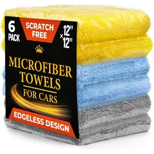 Edgeless Microfiber Towels for  - 6pk (12"x12") - 540 GSM - Super Soft Detailing & Buffing - Scratch-Free & Absorbent Microfiber Cleaning Cloths for  Polishing