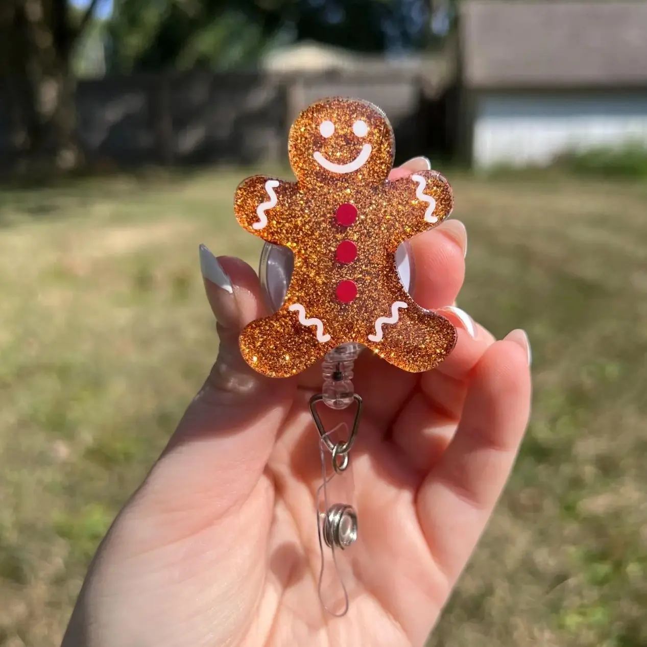 Gingerbread Interchangeable Badge Reel: Glitter Cookie, Christmas Badge