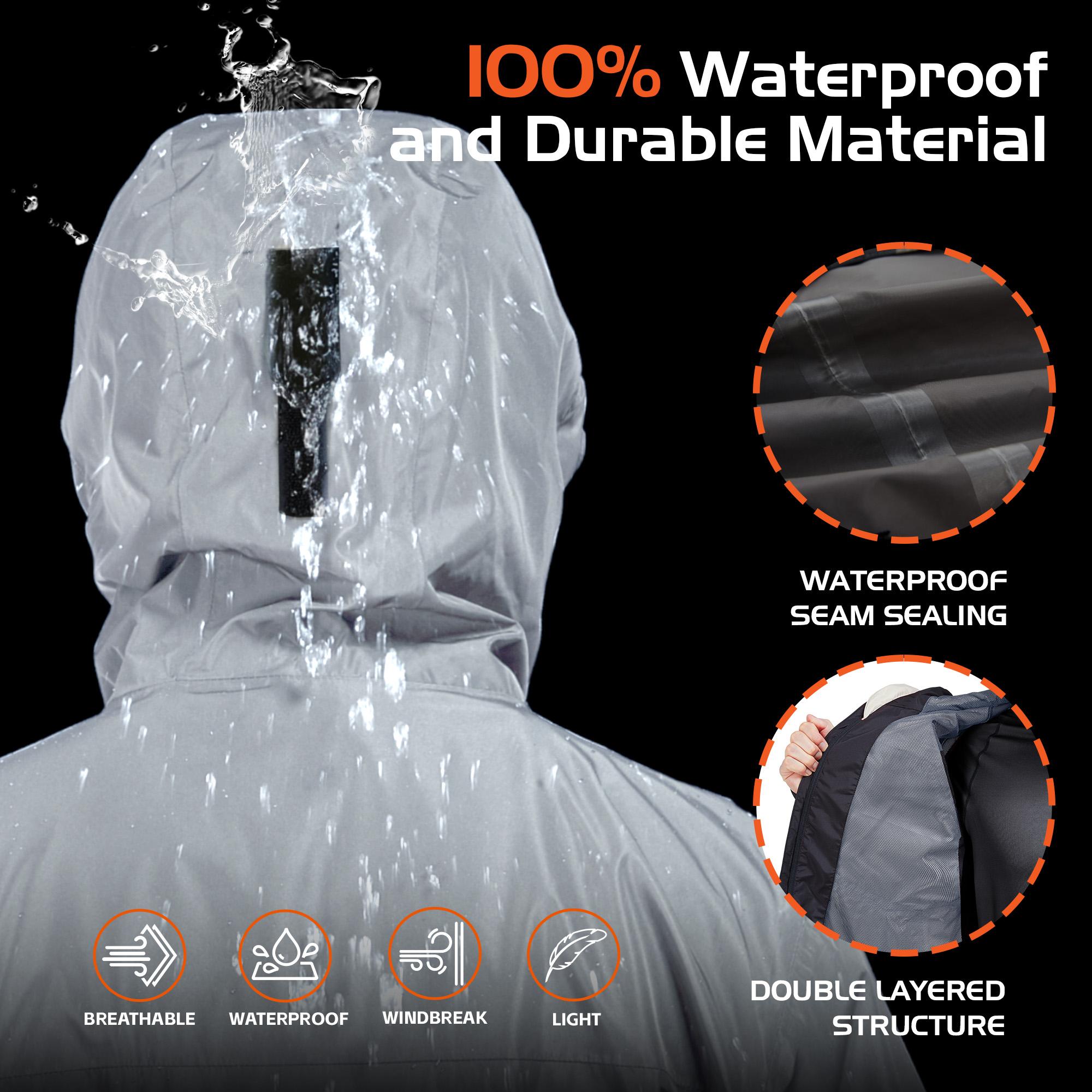 RODEEL 719 Men’s Waterproof Jacket and Pants Set Rainproof Lightweight Breathable Full Zip Hooded Rain Coat Durable Weatherproof Rain Suit Windbreaker Workwear for Walking Hiking Camping Fishing Boating Construction Roofing Landscaping