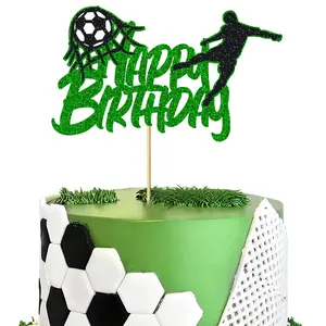 1pc Soccer Happy Birthday Cake Topper Soccer Ball Player Cake Decor for Soccer Football Sport Themed Birthday anniversary retirement Party Decorations Supplies