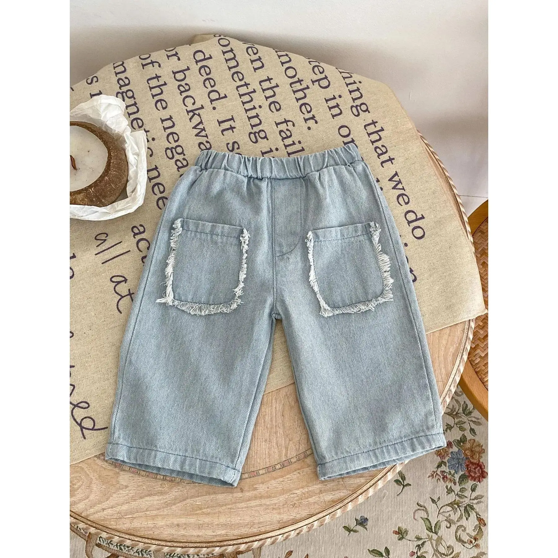 Child Size Girls' Basic Full Length Solid Light Wash Denim Jeans - Unisex Newborn Softness Bottoms, 90cm, All-Seasons Kids' Wear, Plain, Child Size Girls' Jeans