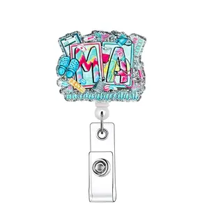 Retractable Badge Reel, Premium Decorative Badge, 1/20pcs Acrylic ID Holder with Clip for Nurses, Doctors, Students & Office Staff, Identification Badges & Supplies, Badge Reels Retractable, Badge Buddy Nursing