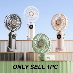 Handheld Portable Fan, Adjustable Speed Fan, 1200mAh USB-Rechargeable Fan, 5 Speed Settings and Digital Display, Ladies' Makeup Fan with Stand, 180° Foldable 3-in-1 Handheld/Neck/Table Fan, Multifunctional Fan, Suitable for Indoor and Outdoor Use