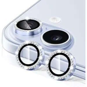 iPhone 17 Smartphone Camera Lens Protector, 9H Ultra-thin Tempered Glass, Diamond Bling Metal Individual Cover for Women, Blue Protective Tech Accessory with Screen Protector Compatibility