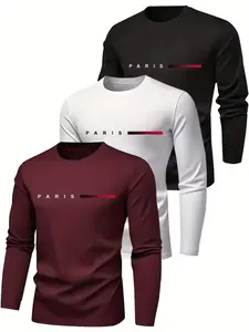 Men's Long Sleeve T-Shirt Set, Casual Loose Fit Round Neck Tops, Soft Durable Fabric, Fall Wardrobe Essential, Street Style, Casual Street Fashion