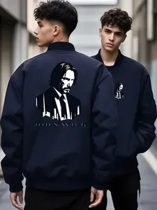 John Wick Baseball Jacket, Slim Fit Long Sleeve Ribbed Collar, Casual Polyester Fiber H-Type Design, All-Season Wear
