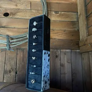 Ring Jewelry Box Holder with Tooled Leather and Cowhide - Stylish Storage Solution for Your Accessories