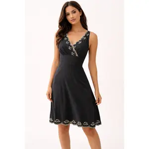 ANN TAYLOR 100% Cotton Black Sleeveless Dress with Gold Embroidery – Size 2 Petite