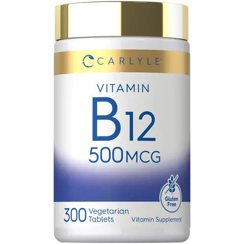 Carlyle Vitamin B-12 500mcg | 300 Tablets | Vegetarian, Non-GMO, Gluten Free Supplement
