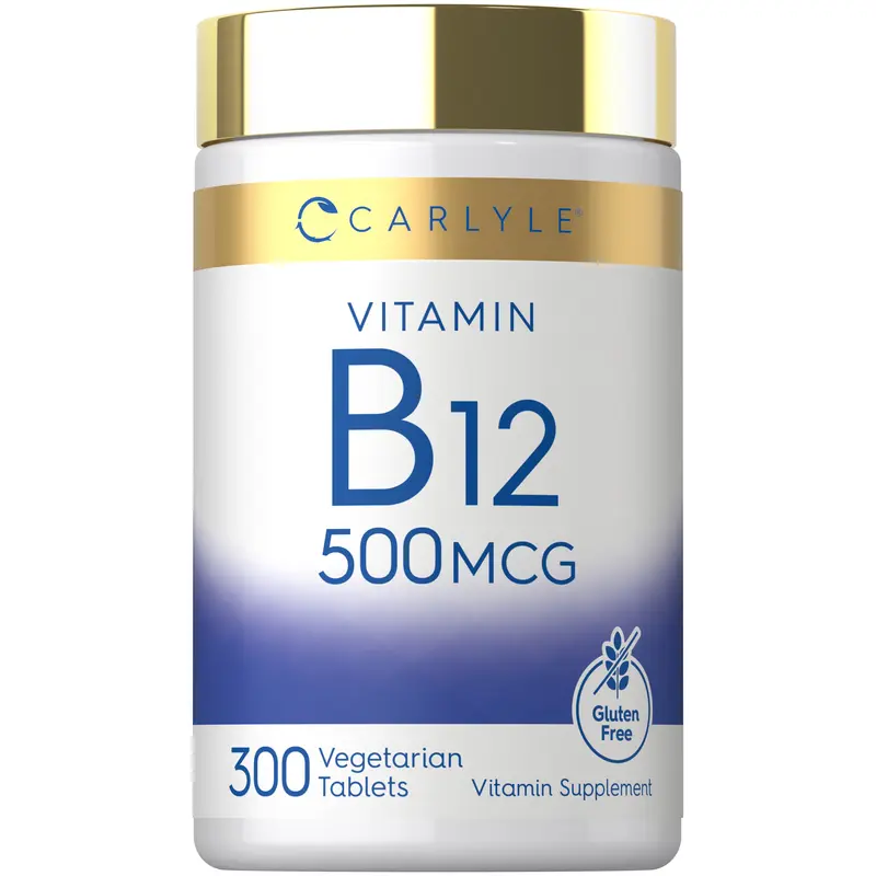 Carlyle Vitamin B-12 500mcg | 300 Tablets | Vegetarian, Non-GMO, Gluten Free Supplement