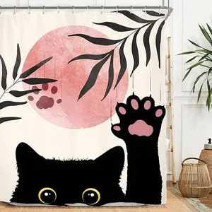 Cute Cat Pattern Shower Curtain, Waterproof Shower Curtain with 12pcs Hooks, Bathroom Accessories for Home Decor, Bathroom Decor