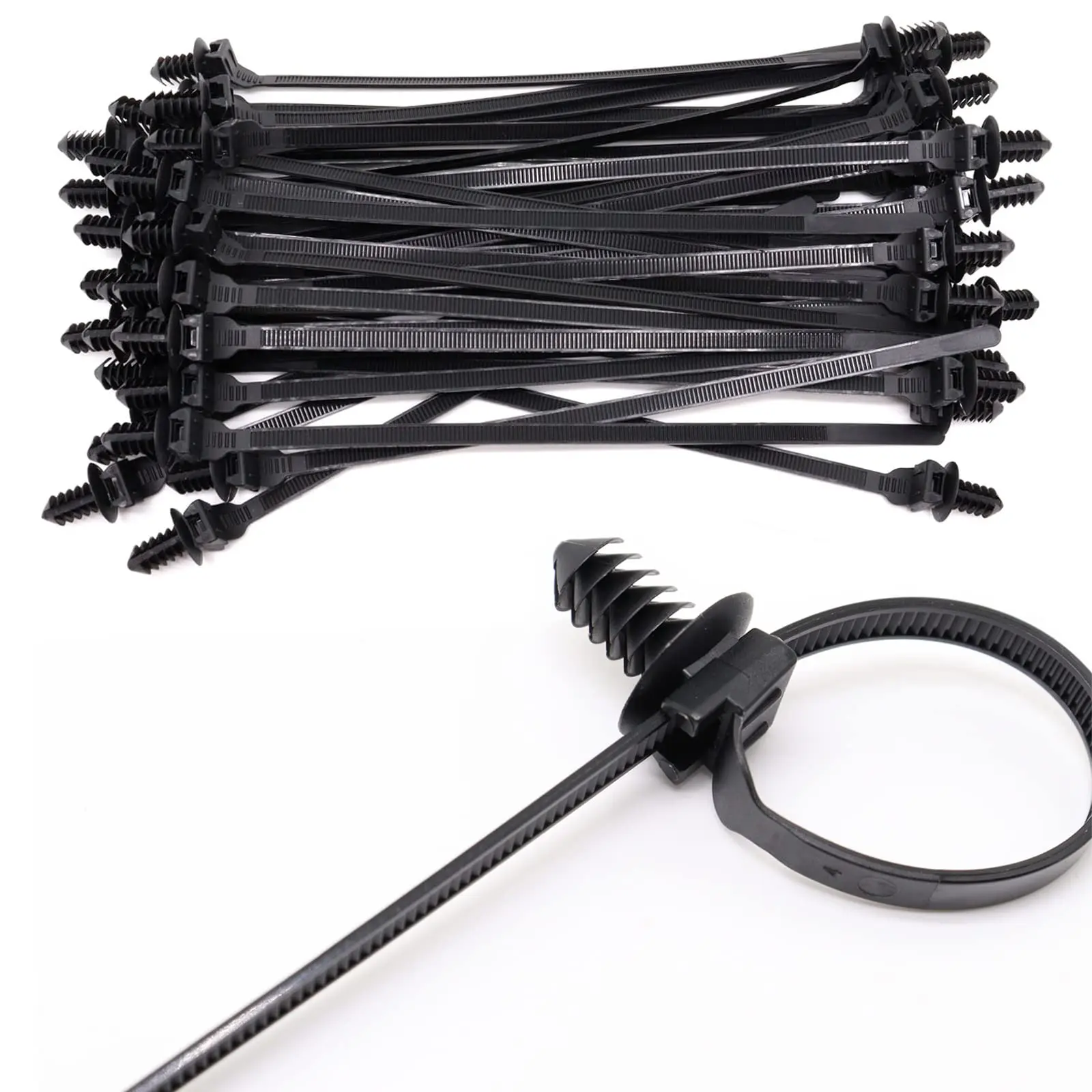 100-Pack Nylon Plastic Push Mount Zip Ties - 8.3-Inch (210mm) Self-Lock Hold Fasteners with 8mm Head Diameter Fir Tree Tip Pin, -40°F to 266°F Harness for Home, Auto Electronic Cable Management (Fits 8.3" Cables, Spark Plug Fix, Bulk Pack)
