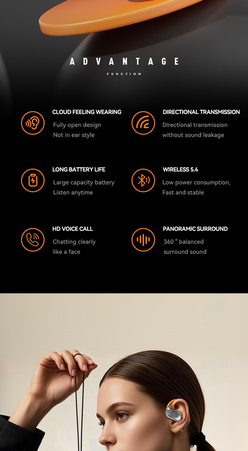 KEAI M113 Bluetooth Wireless 5.4 Earbuds, 2-in-1 OWS Rotatable Bluetooth Earbuds with Charging Case, Suitable for Office, Travel, Sports, Learning, Compatible with iPhone & Android