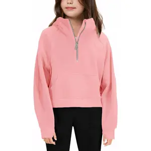 Girls' Hoodies Sweatshirts Half Zipper Pullover Crop Tops for Teen Girls Long Sleeve Sweater Thumb Hole