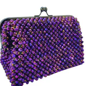 Midnight Purple Crystal Bead Purse - Elegant and Chic