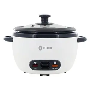 ICOOK White Rice Cooker 1L Grains, Oatmeal, Cereals Cooker with Removable Nonstick Pot, Full View Glass Lid, Small Mini Rice Cooker