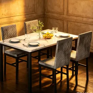 Marble Dining Table Set of 4 - 47.24"x27.5" Table, 4 Upholstered Velvet 35.82" Height Modern Ergonomic Chairs, Indoor Home Dining Room Furniture (Summer Vibes) Outdoorfun summervibes