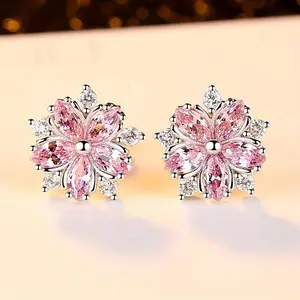 Exquisite Cherry Blossom Floral Stud Earrings Delicate Hypoallergenic Pink Flower Earrings for Women Daily Wear Party Accessories