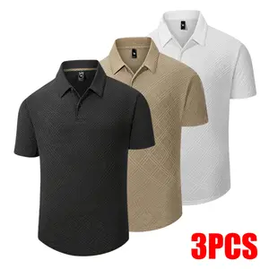 Men's 3 Pack Textured Plaid Jacquard Polo Shirts, Casual Short Sleeve Golf Polos, Stylish Everyday Shirts for Business Casual & Daily Wear
