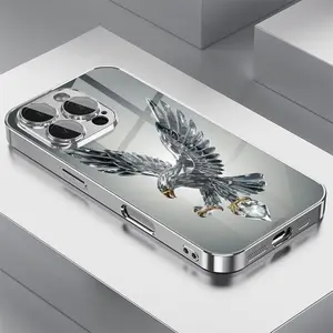 Light Luxury Crystal Eagle Pattern Glass Plated Phone Case with Lens Protection Is Compatible with iPhone 17 Air 16/15/14/13/12/11 Pro Max/Plus,Beautiful And Gorgeous