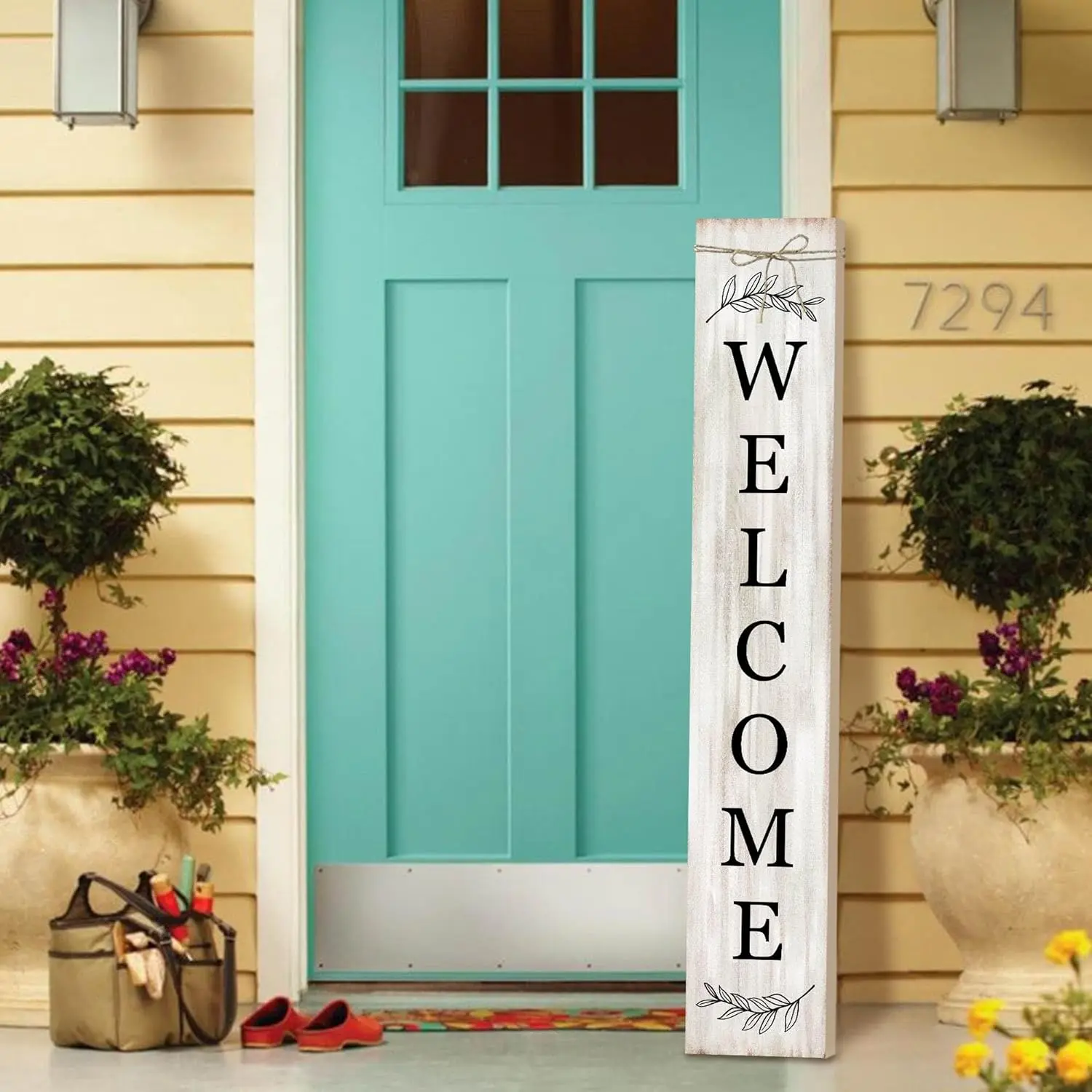 Welcome Sign for Front Porch Standing - Wooden Vertical Hanging Farmhouse Decor With Leaves for Front Door and Home Decorations .2"H