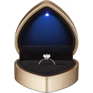 Heart Shaped Ring  Box with LED Light,  Earrings  Case with Light, Jewellry Display Box for Wedding, Engagement, Proposal, Birthday and Anniversary ()