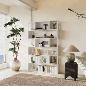 6 Tier Geometric Bookcase - Freestanding Bookshelf with Anti-Tip Device, Display Shelf & Room Divider for Living Room, Home Office, Bedroom