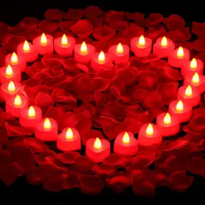 Rose Petals for Romantic Night - Artificial Red Rose Petals with LED Candles for Decoration, Wedding, Valentine's Day