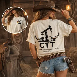 CTT Oil Exploration & Cattle West Texas Design T-Shirt, Oilfield Ranch Graphic, Landman Tee, Heavy Cotton Unisex Streatwear
