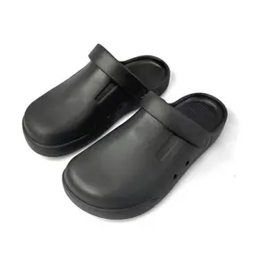 Black Waterproof Non Slip Work Clogs Chef Shoes Oil Resistant Kitchen Shoes Adjustable Strap Nursing Shoes Comfortable Slip On Sandals