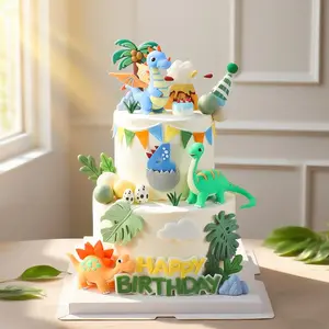 Forest Dinosaur Theme Cake Decoration, Trendy Soft Gel Dinosaur Cake Topper, Children Birthday Party Decorations