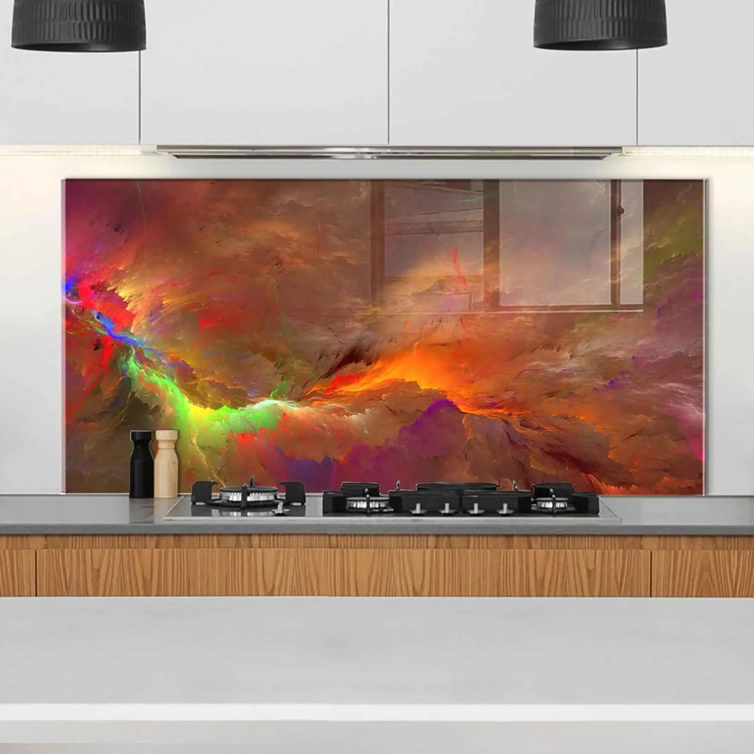 GCKG Fancy paint Background consists of fractal color texture Tempered Glass Kitchen Backsplash, Stove Back Cover, Stove Splashback, Cutting Board, Kitchen Wall Decor
