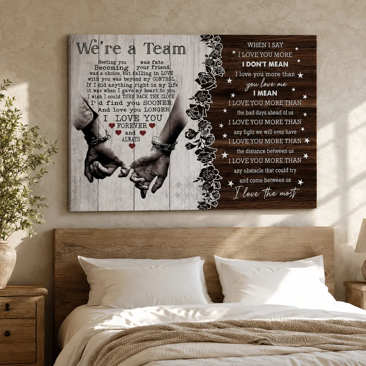1pc Couple Canvas Wall - Retro Moroccan Wood Frame with "I Love You" Lettering & "Meeting You Was Fate" Phrase Suitable for Bedroom, Decor, Anniversary Gift for Wife/Husband, Photo Picture for Lovers