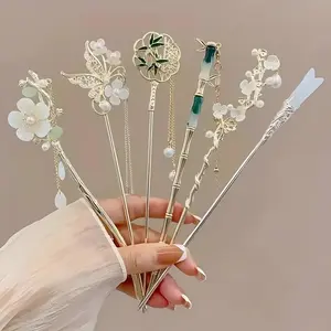 Hair Stick Elegant Chinese Style Hair Clip Tassel Traditional Floral Design Hairstyle Accessory Women Jewelry Hairpin Hairneedle