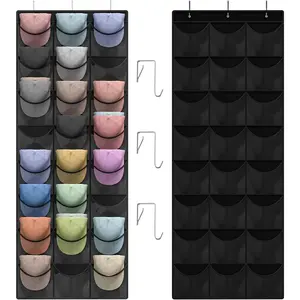 Hat Organizer Racks for Baseball Caps, 24 Deeper Pockets Baseball Hat Rack, Cap Rack, Hat Rack for Door with 3 Hooks