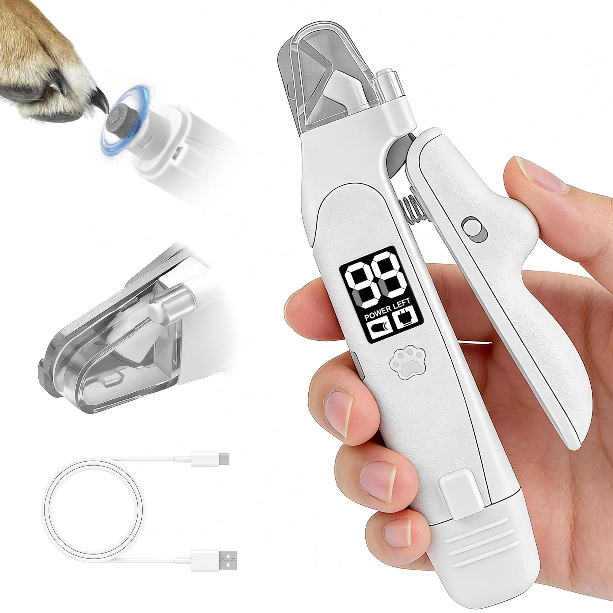 JoyPetSmart 3-in-1 LED Pet Nail Clipper - Stainless Steel Metal Blades, Non-slip Rubber Handle, Anti-Splash Plastic Grooming Tool with Nail File for Safe Trim of Universal Dogs & Cats (with LED Lights)