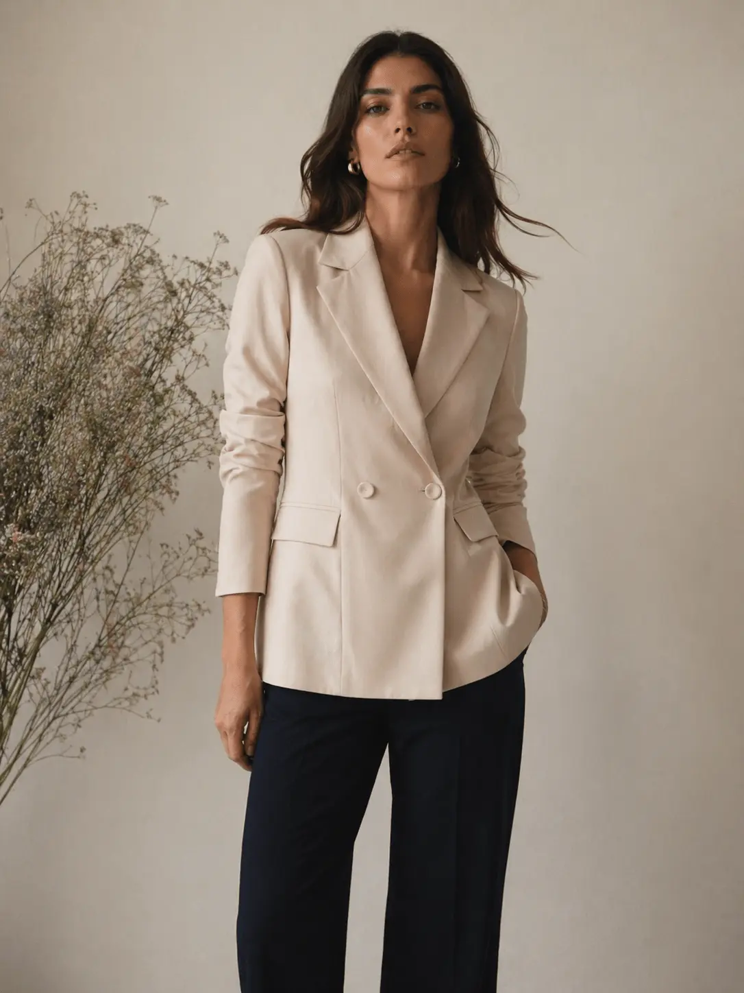 Cream Double-Breasted Blazer