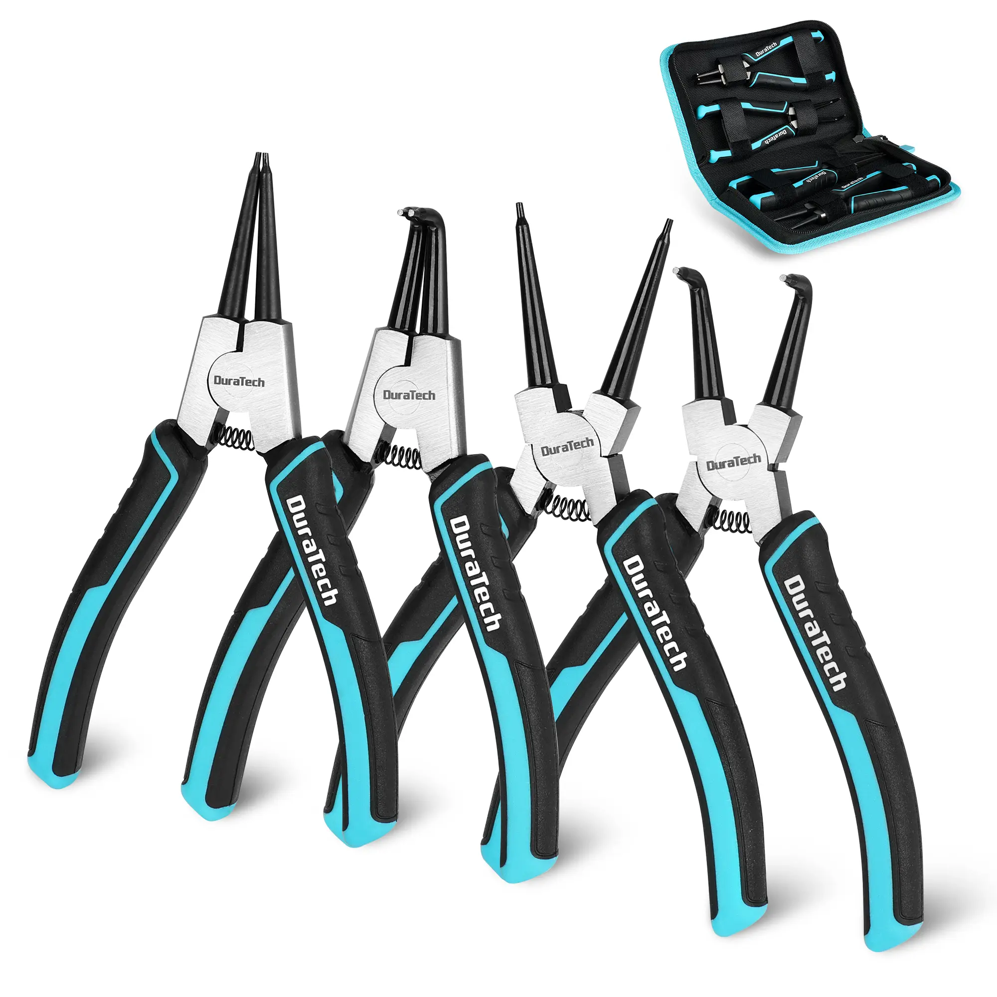 #backtoschool DuraTech 4 PCS Snap Ring Pliers Set, 7 Inch Heavy Duty Internal & External Circlip Pliers Kit with Straight/Bent Jaw, Premium CRV Steel, Precision Spring Loaded C Clip Pliers with Storage Pouch