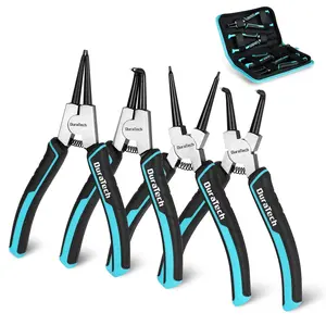 DuraTech 4 PCS Snap Ring Pliers Set, 7 Inch Heavy Duty Internal & External Circlip Pliers Kit with Straight/Bent Jaw, Premium CRV Steel, Precision Spring Loaded C Clip Pliers with Storage Pouch