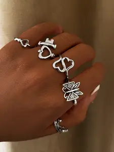 RING4U - Heart Butterfly Ring Set Crown Heart-Shaped Designs Stackable Vintage Jewelry for Women, Boho Punk Fashion Accessory