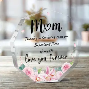 Irregular Shaped Acrylic Plaque Sign, 1 Count Letter for Mom & Flower Pattern Clear Acrylic Ornament, Creative Birthday   Thanksgiving Gift for Mom