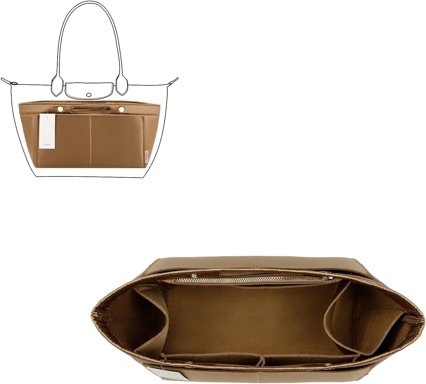 Purse Organizer Insert For Handbag & Tote Shaper,Tote Bag Organizer Insert For Speedy Neverful, 6 Sizes(Large,Silky Brown)
