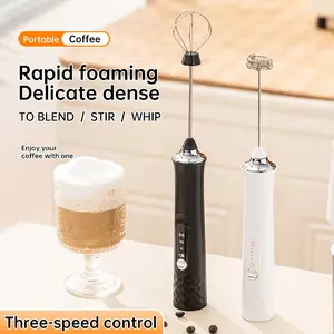 Rechargeable Milk Frother Handheld With 2 Attachments - Handheld Silver Electric Whisk Drink Foam Mixer, Mini Stirrer With 3 Adjustable Speeds For Coffee, Lattes, Shakes, & Eggs