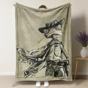 Rango Sketch Style Blanket – Vintage Western Sheriff Chameleon Design, Perfect for Animation & Wild West Fans, Ideal for Cozy Bedroom & Dorm Decor