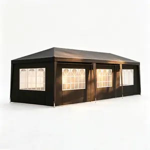 10'x30' Black Outdoor Event Tent – Heavy Duty Canopy with 8 Removable Sidewalls for Sports, Trade Show, Carnival – Waterproof PE Roof, Windproof for Competition & Gathering